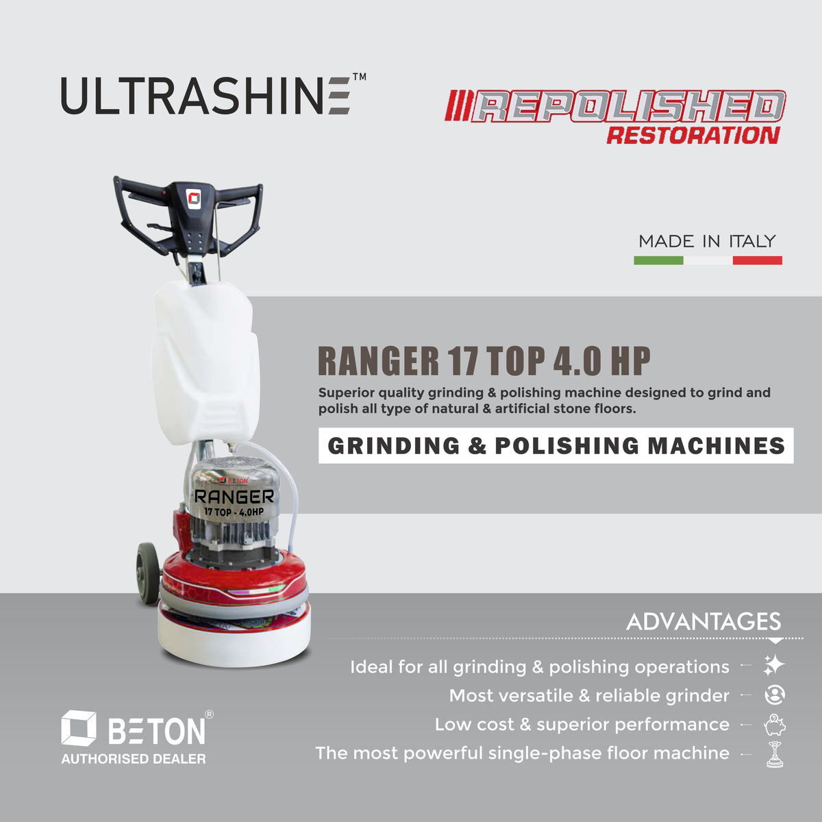 Beton Ranger 17 inch 4HP rotary floor machine for stone cleaning, grinding and polishing