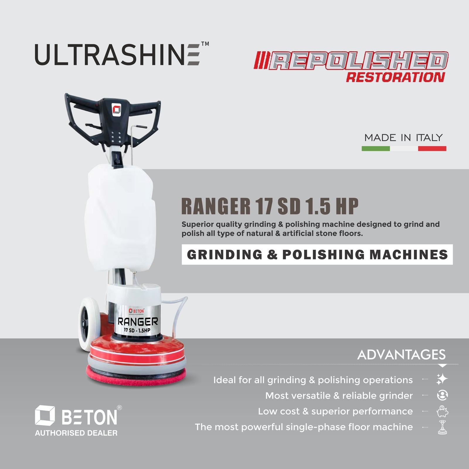Beton Ranger 17 inch 1.5HP rotary floor machine for stone cleaning, grinding and polishing