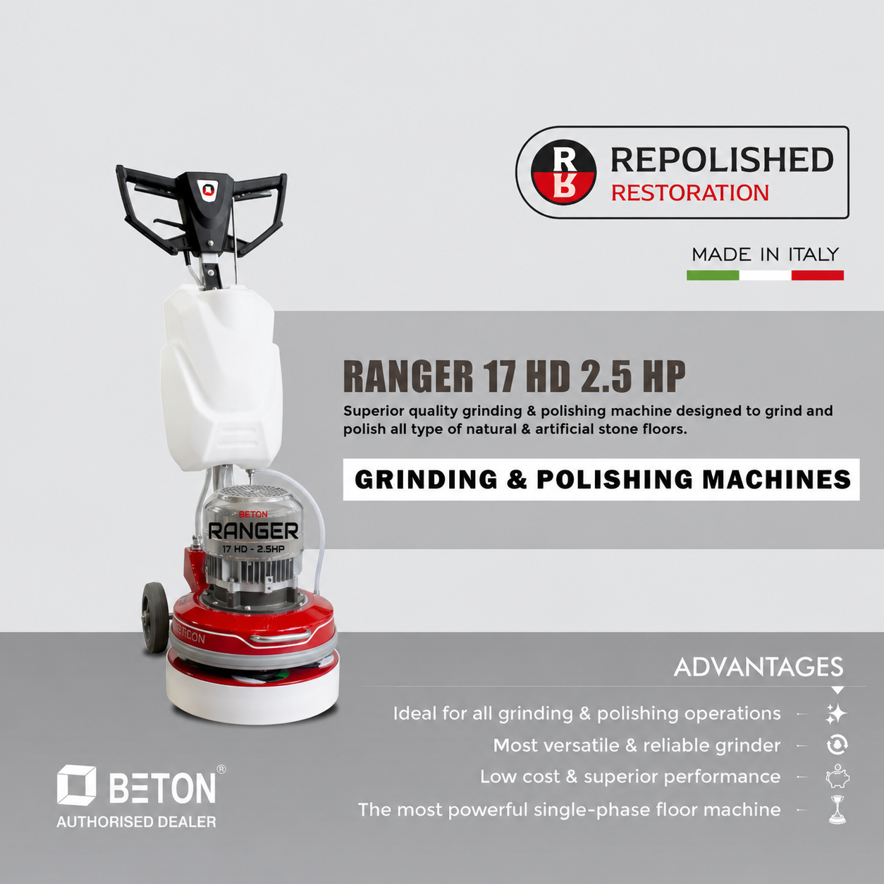 Beton Ranger 17" - 2.5HP Rotary Floor Machine | Stone Cleaning Grinding & Polishing