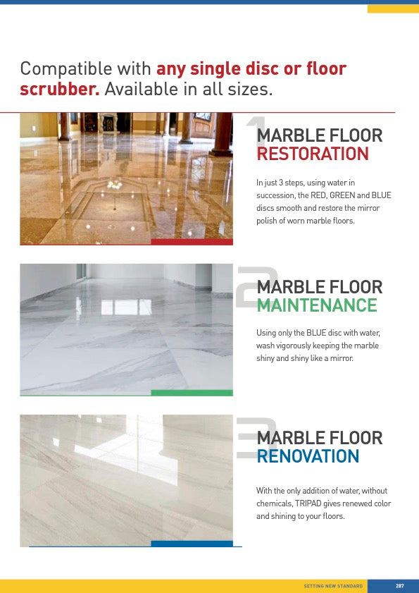 Klindex Tripad 3-Step stone floor polishing & restoration pads for Marble, Terrazzo & Concrete