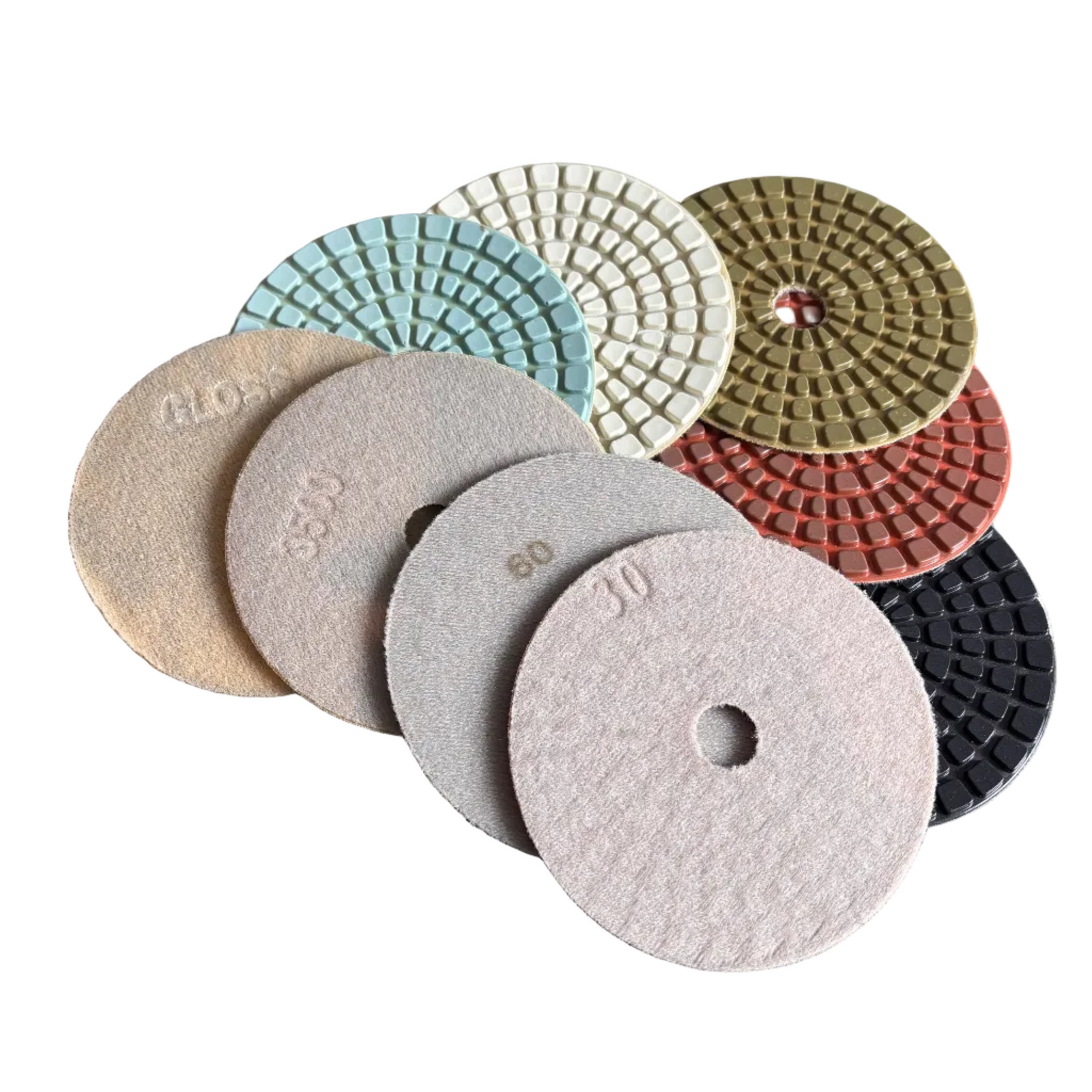 Repolished resin polishing discs 9 step grit set for polishing marble granite and stone surfaces with hook and loop backing
