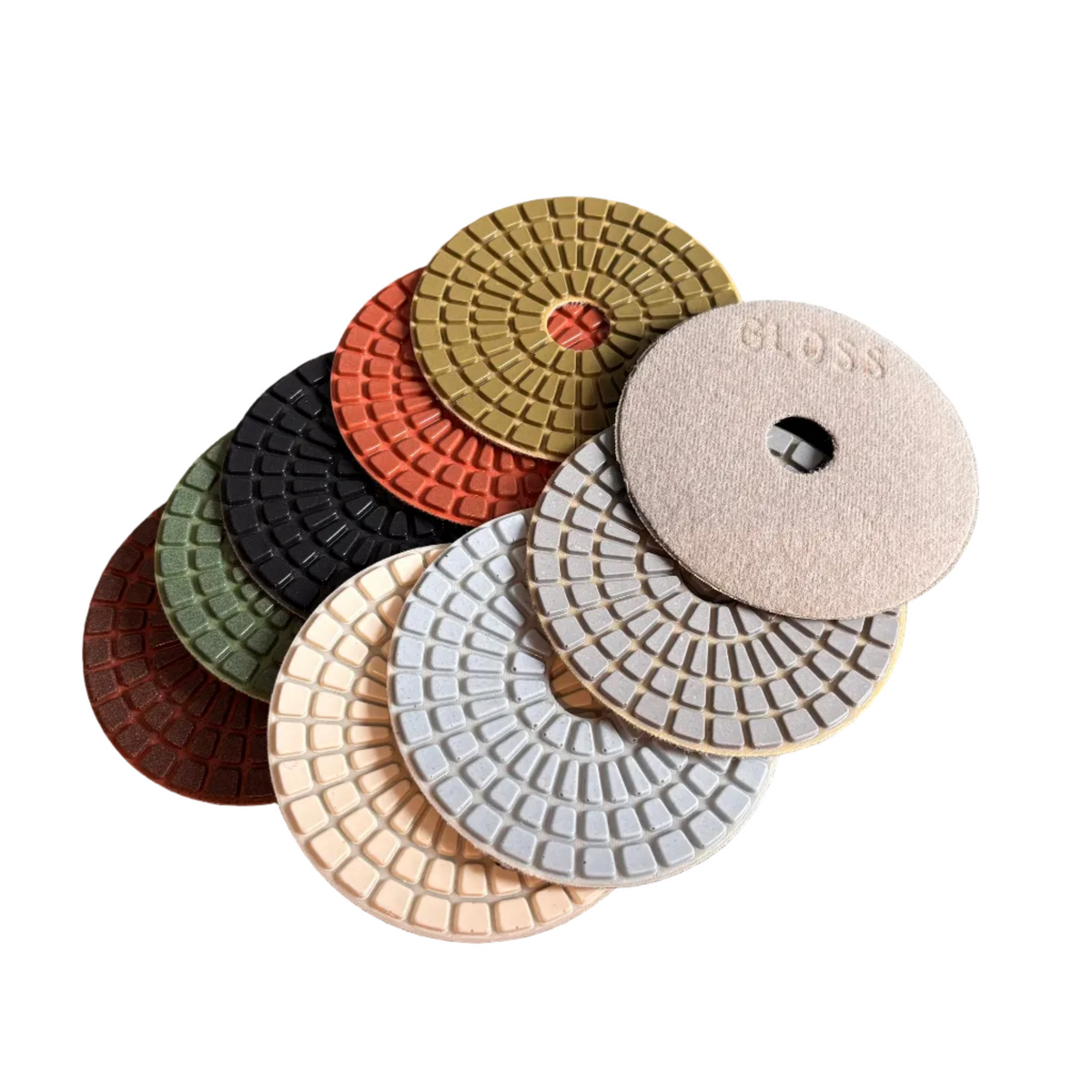 Hook and loop backed resin polishing discs for stone finishing