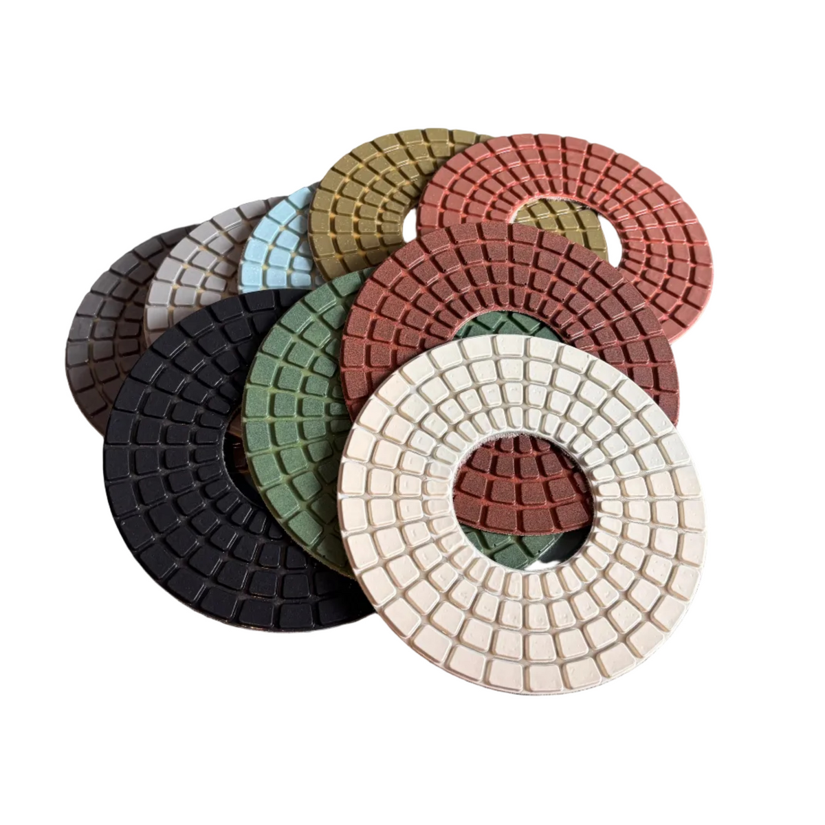 Complete grit sequence stone polishing discs including gloss pad