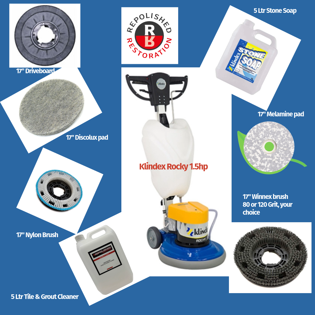 Klindex Rocky Professional single disc machine with 1.5HP motor, STARTER KIT