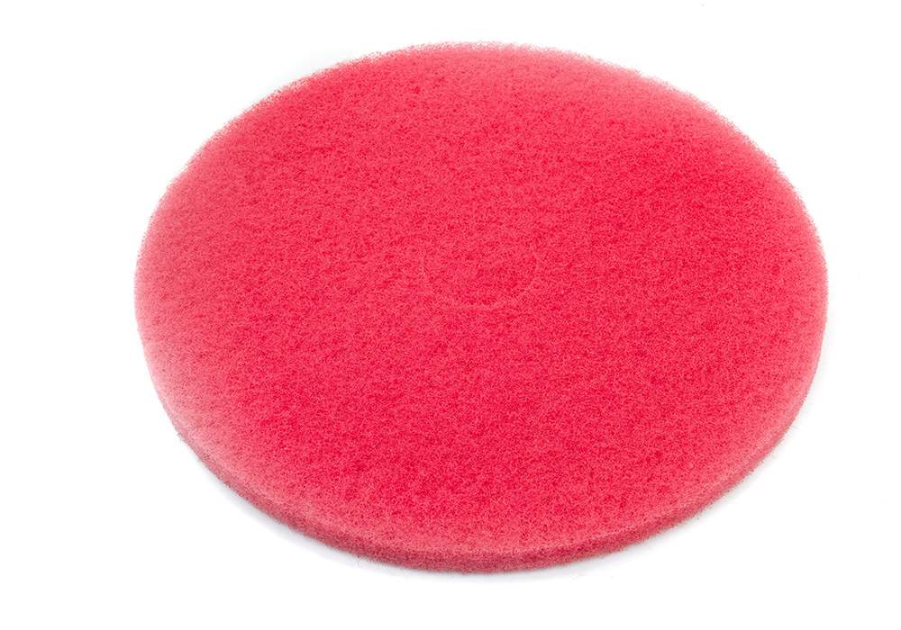 Klindex red floor pad used with rotary machine on hard floor